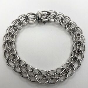 Vtg Sterling Silver Woven Link Charm Bracelet Slide Lock Clasp 7.2” L .5” W 14 g